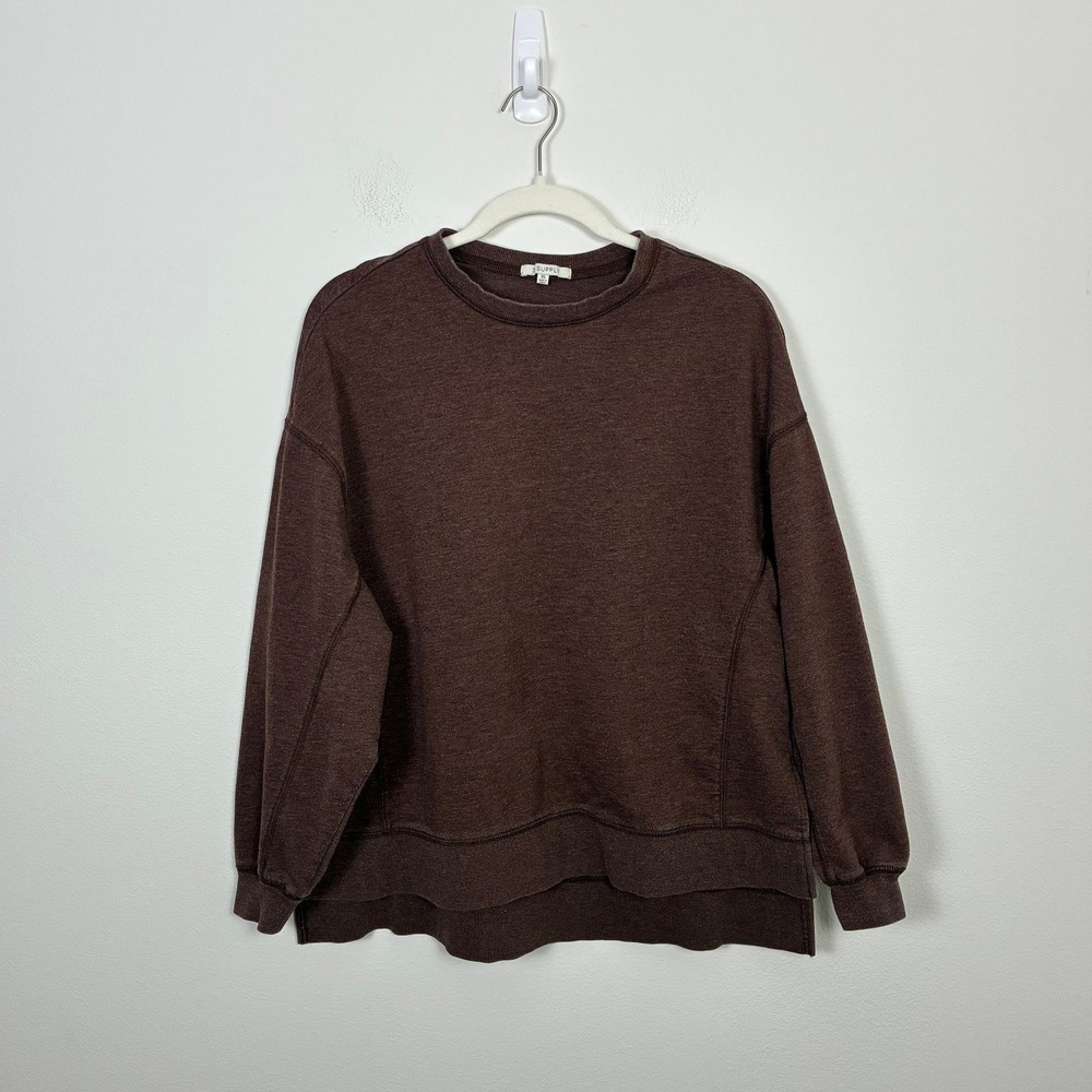 Z Supply Modern Weekender Sweatshirt Brown Women's XS Oversized Crewneck Neutral